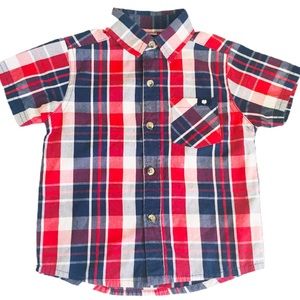 LUCKY BRAND Plaid Button Down Shirt With Front Pocket & Cap Sleeves Red Age 18M